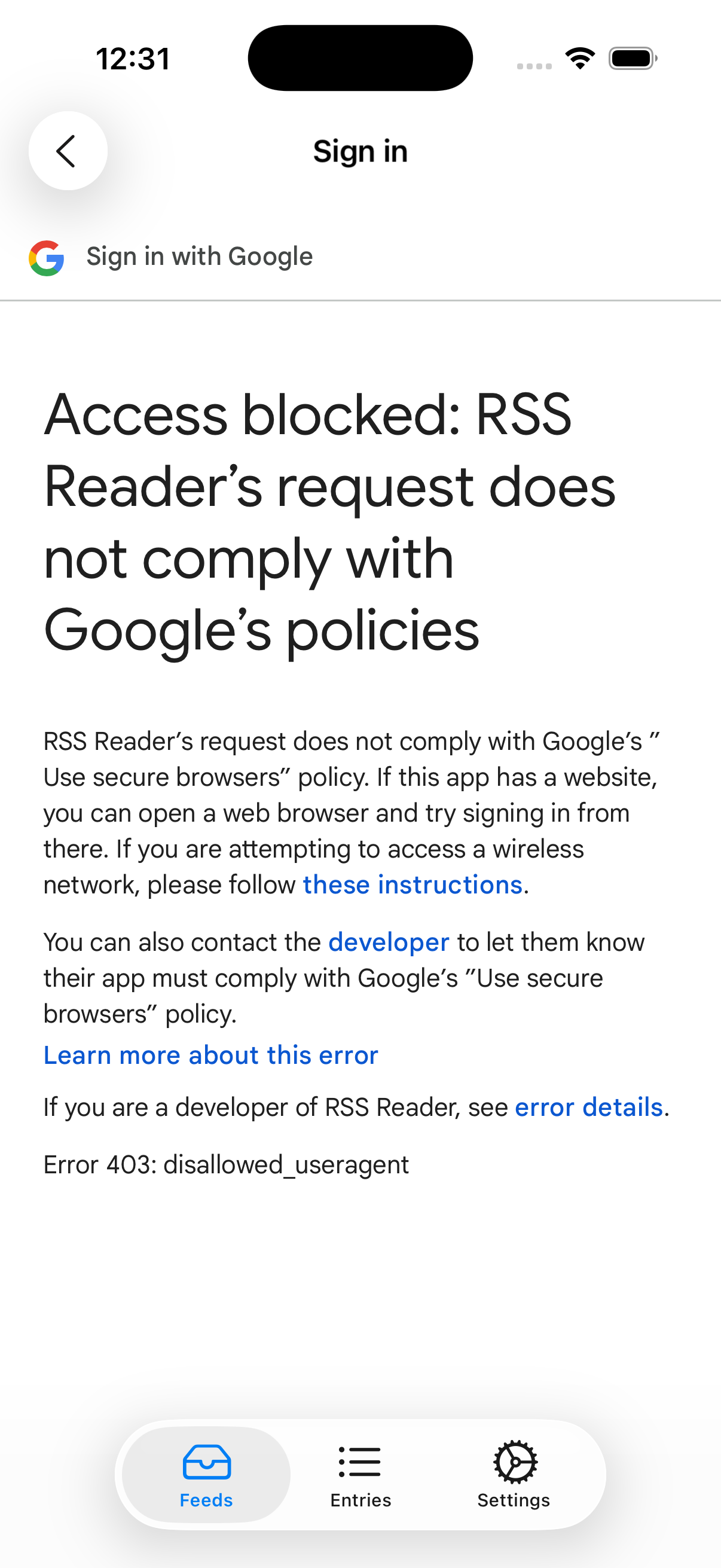 Google OAuth Blocking Web View Access